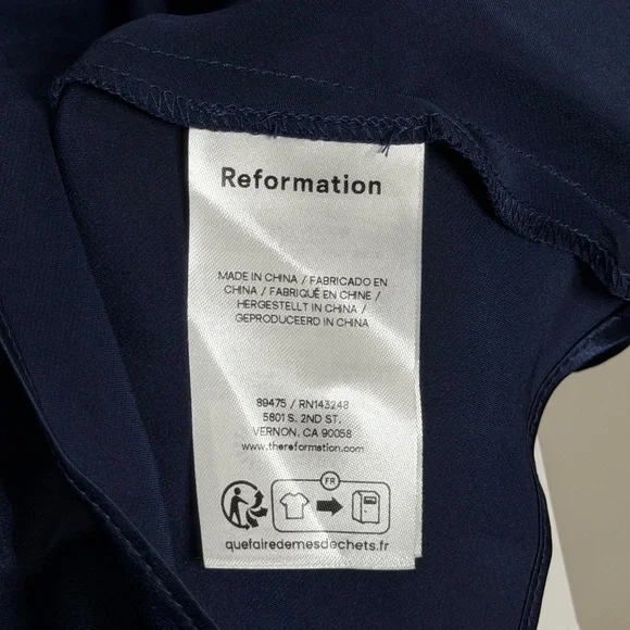 Reformation Katelyn Silk Dress in Navy - Picture 9 of 10